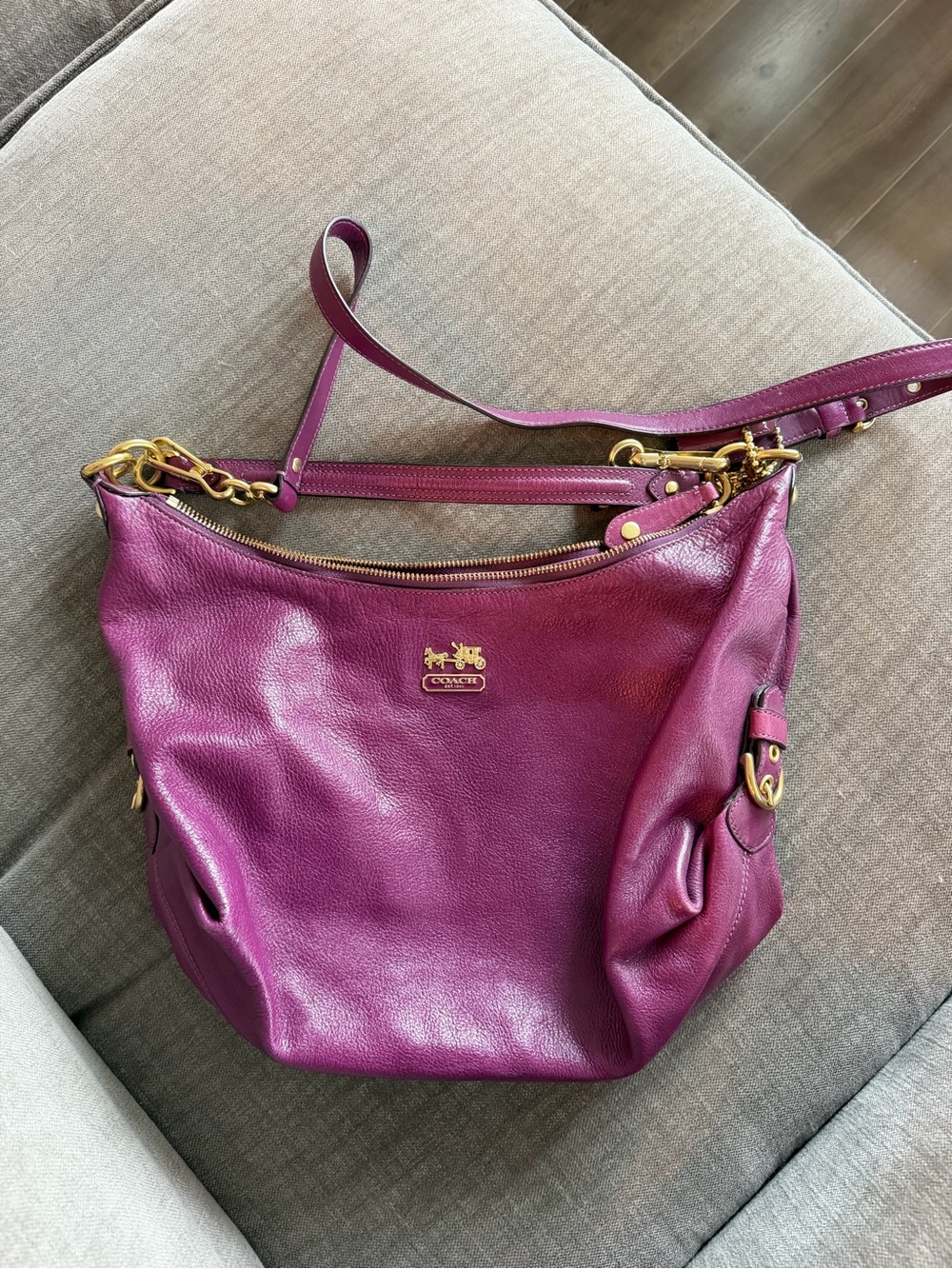 Coach Pebbled Leather Shoulder Bag in Berry